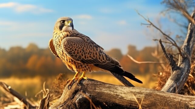 Eurasian hobby perched on branch seeking prey resembling falcons like Falco subbuteo