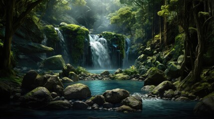 Naklejka na ściany i meble Forest s waterfall