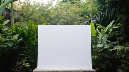 Empty white banner with mock up space white of signboard on plants wall space for text