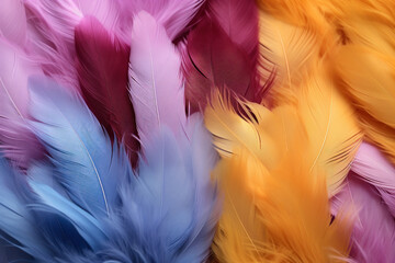 Fototapeta premium Beautiful multi-colored feathers of a fantastic bird, background of colorful feathers