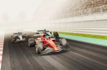 Photo sur Plexiglas F1 Race cars on track without any branding - 3D rendering