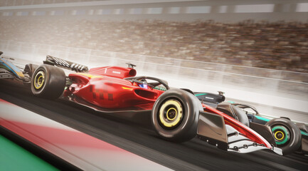 Race cars on track without any branding - 3D rendering