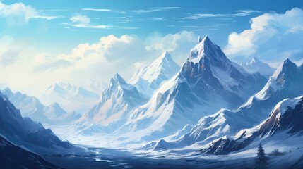 Fototapeta na wymiar Winter mountains landscape with snow - generative ai
