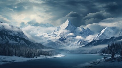 winter mountain landscape - generative ai