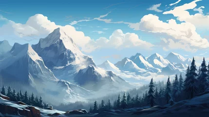 Cercles muraux Ciel bleu snow covered mountains - generative ai