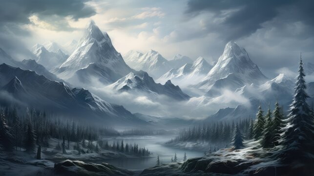 snow covered mountains - generative ai