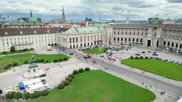 Vienna, Austria. Hofburg Palace. Neue Burg Vienna Austria timelapse from day to night. in 4K, Wien Ostereich neue burg . Imperial Palace Hofburg and Statue of Prince Eugene of Savoy, Vienna Wie