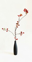 Branch with beautiful red leaves arranged in a black vase