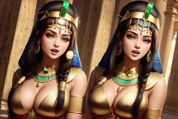 Egyptian queen Cleopatra Ancient Egypt background beautiful woman Illustration - obrazy, fototapety, plakaty