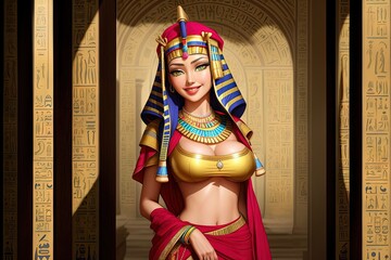 Egyptian queen Cleopatra Ancient Egypt background beautiful woman Illustration
