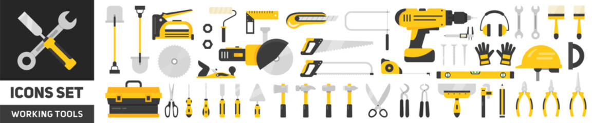 Set of working tools. Construction tools. Vector illustration	