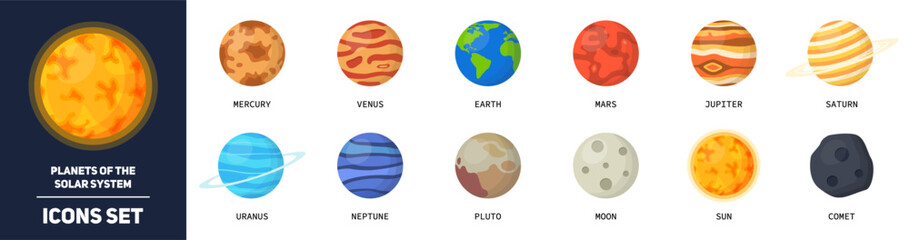 Planets of the solar system. Planets icons set. Vector illustration  © Stocker_BM