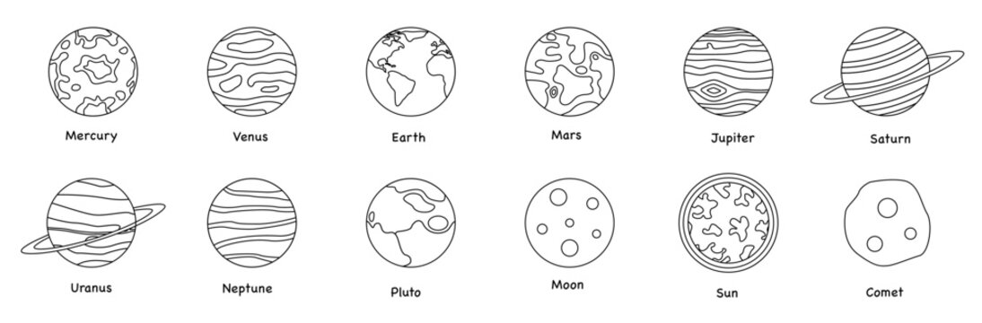 Set of planets icons. Vector illustration	
