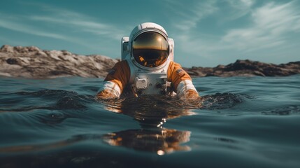 Astronaut Relaxing Floating at The Sea