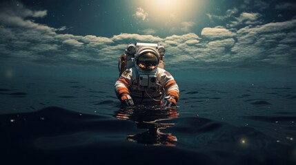 Astronaut Relaxing Floating at The Sea