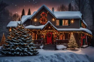 Fototapeta premium Beautiful House Decorated For Christmas And New Year