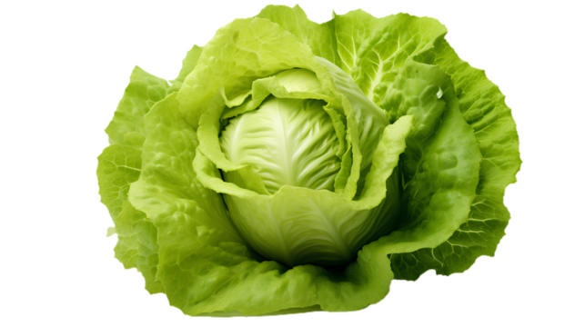 Green Iceberg lettuce. Isolated on Transparent background.