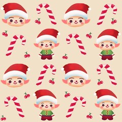 Christmas elves seamless pattern bg