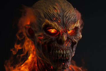 The human facial features of the fire beast. AI Generated