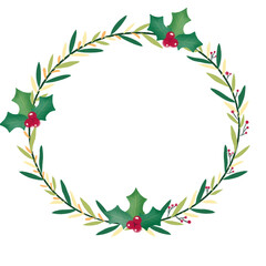 Fototapeta premium Holly berry Christmas Wreath clipart