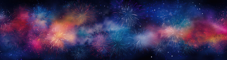 Joyful New Year's Eve Party Banner - Vibrant Celebration Illustration. Generative AI - obrazy, fototapety, plakaty