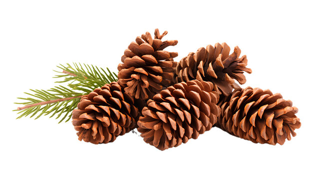Pine Cones With Branch. Isolated on Transparent background.