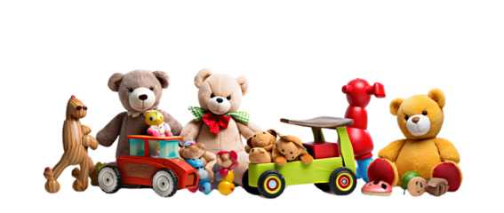 Set with different toys. Isolated on Transparent background.