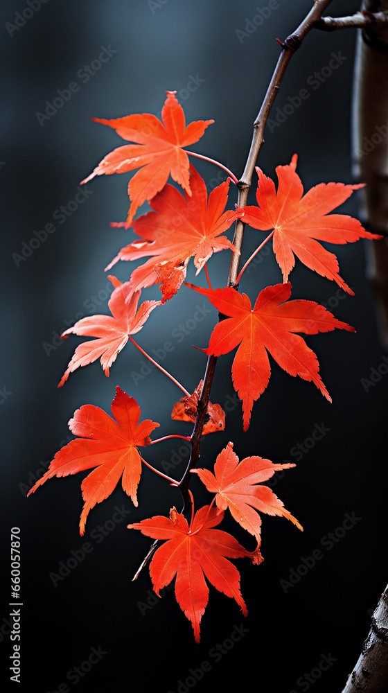 Wall mural autumn maple leaf on a tree branch with bokeh background