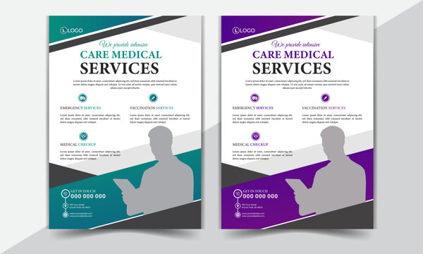 healthcare or medical flyer design template| Corporate healthcare Brochure design, cover modern flyer layout poster, colors variations flyer in A4
