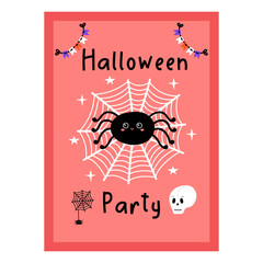 Halloween party poster. Hand drawn placard. Art cover horror night. October 31 holiday evening