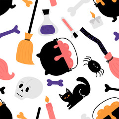 Halloween seamless pattern. Cartoon childish style