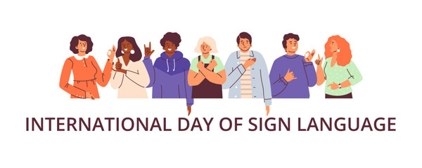 Different people communicate with sign language flat style, vector illustration