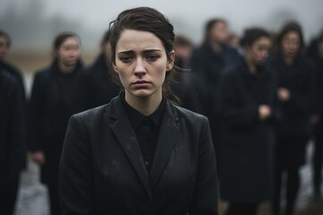 Portrait of a young sad women, Funeral concept.