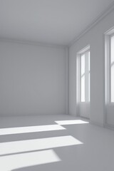 Black and white, grey, empty room. Ai generated art.	