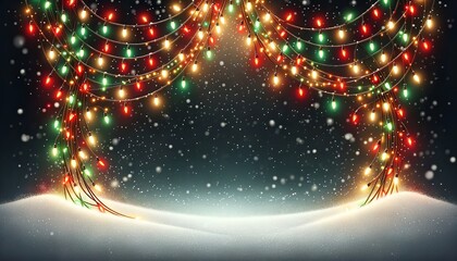 Obraz na płótnie Canvas Glowing Christmas Lights on Snowy Evening