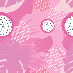 Foto op Plexiglas Pink vector pattern with tropical leaves  © Olha