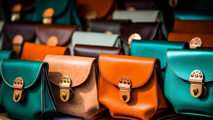 Market shopping accessory sale design fashionable elegance leather style purse bags - obrazy, fototapety, plakaty