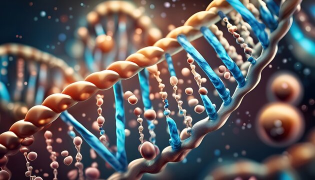Close up illustration of a Nucleic acid double helix with connected nucleic acid molecules - illustration