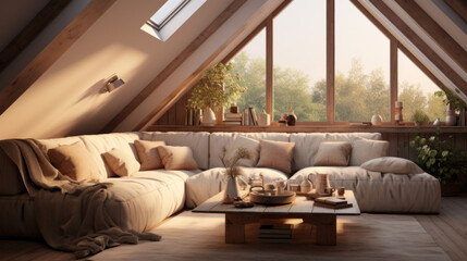 attic space has been transformed into a cozy living area