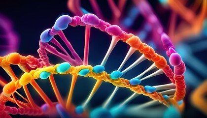 Close up illustration of a Nucleic acid double helix with connected nucleic acid molecules - illustration