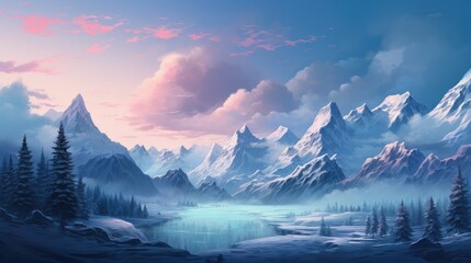 Winter mountains landscape with snow - generative ai