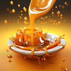 honey dripping from a wooden dipper created with Generative AI,honey dripping from a spoon,organic honey dripping from spoon



