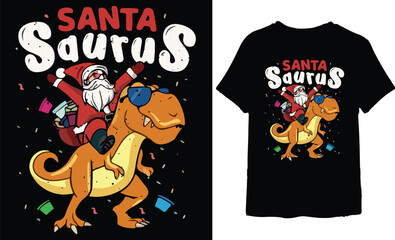 Santa Saurus,  Christmas T-shirt design, Christmas typography T-shirt Design
