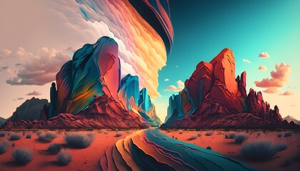 Desert mountain Glitch RGB  - obrazy, fototapety, plakaty