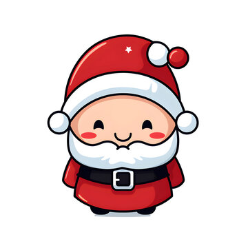 Doodle navideño con la figura de santa Claus  estilo kawaii japonés con fondo blanco y sin sombreado, diseño plano figura feliz navideña con fondo blanco