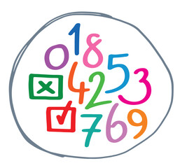 hand drawn colorful numbers. vector numbers 0-9