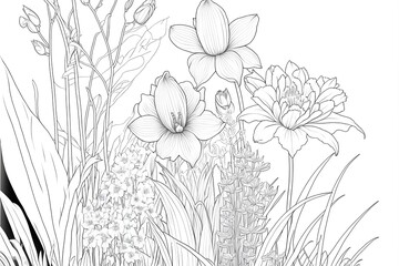 spring flowers coloring pages line art style 