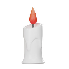 White candle with burning flame. isolated on white background. 3D illustration render.