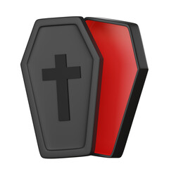 Halloween black coffin 3D icon isolated on white background. 3D illustration render.