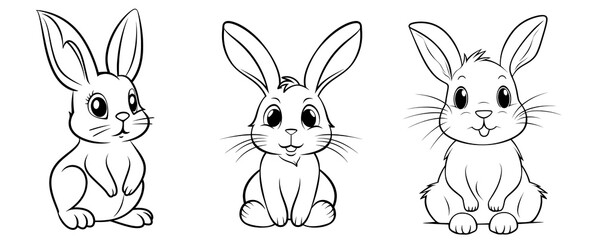 Fototapeta premium Cute hare or rabbit, simple thick lines kids and preschool children cartoon coloring book pages. Generative AI